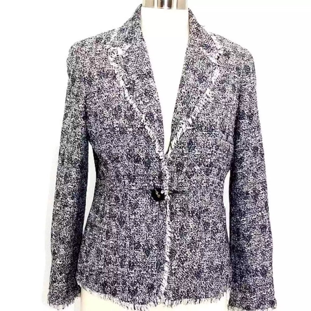 Talbots Blue Tweed Fringed Lined Blazer Size 8 (Great Condition)